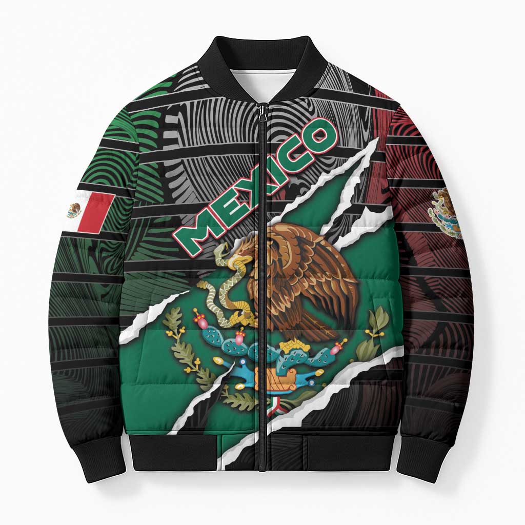 Personalized Mexico Bomber Puffer Jacket Mexican Patriotic Eagle Emblem - Fierce National Pride - Wonder Print Shop
