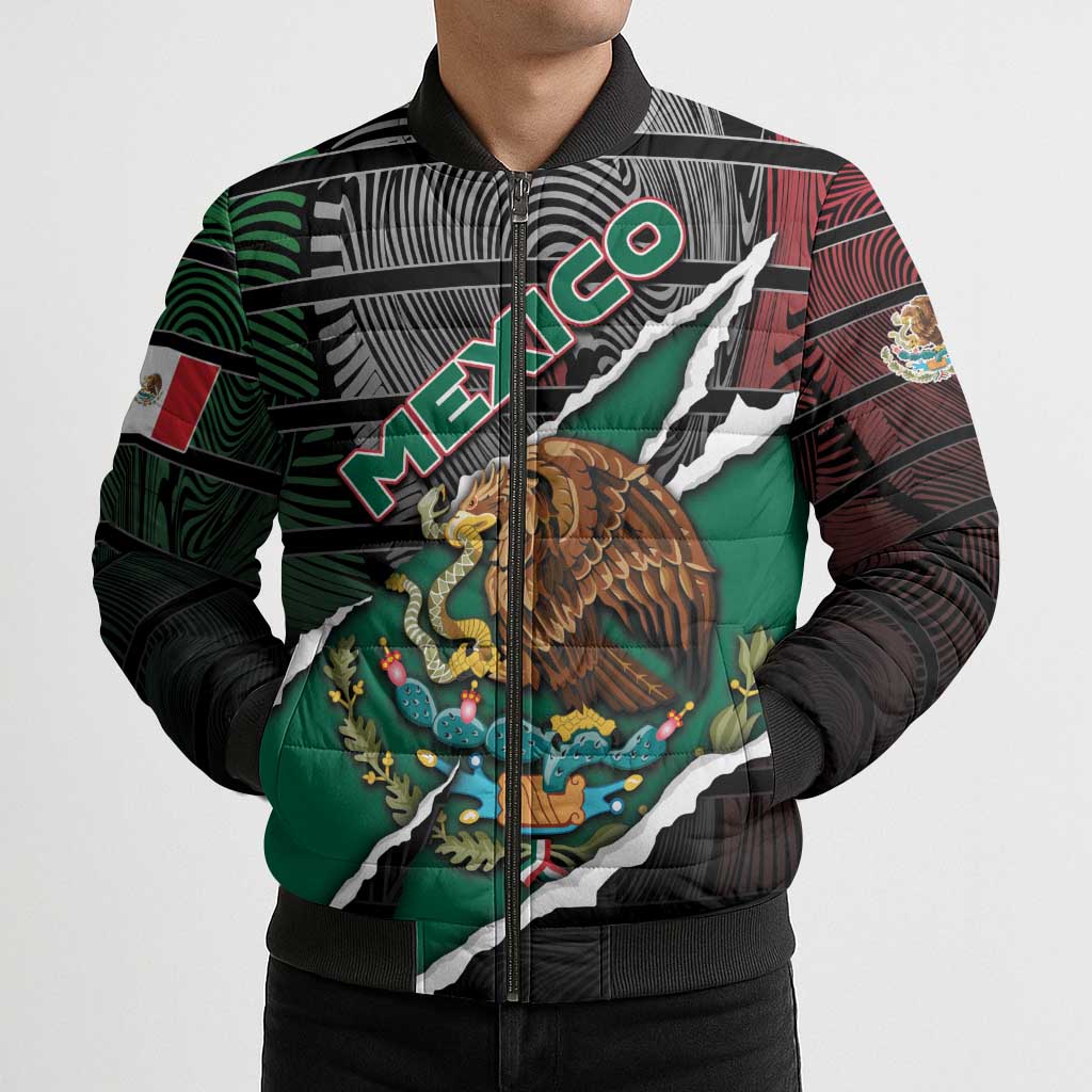 Personalized Mexico Bomber Puffer Jacket Mexican Patriotic Eagle Emblem - Fierce National Pride - Wonder Print Shop