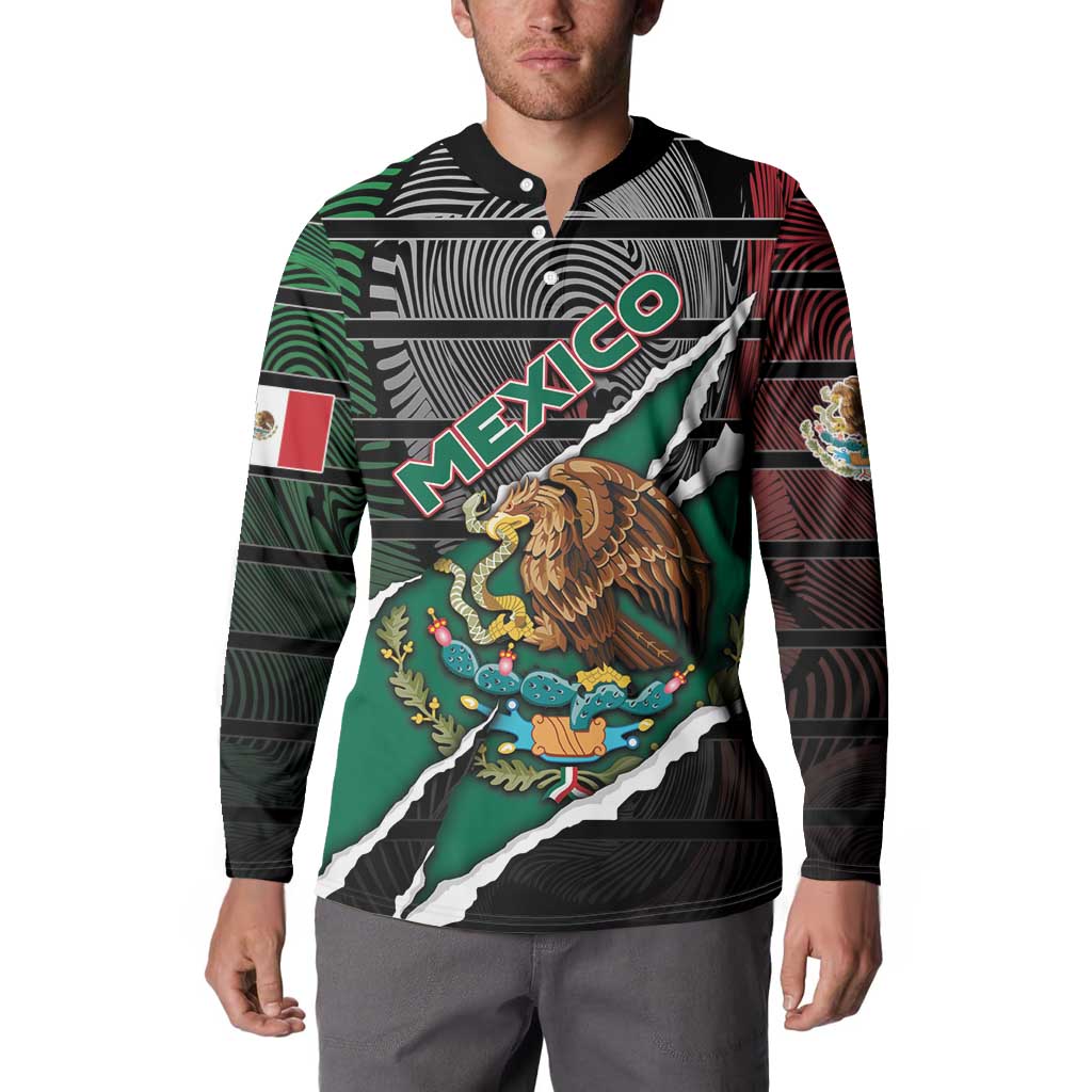 Personalized Mexico Button Sweatshirt Mexican Patriotic Eagle Emblem - Fierce National Pride - Wonder Print Shop