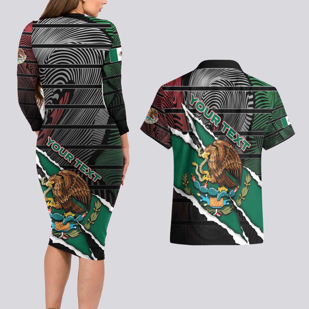 Personalized Mexico Couples Matching Long Sleeve Bodycon Dress and Hawaiian Shirt Mexican Patriotic Eagle Emblem - Fierce National Pride - Wonder Print Shop
