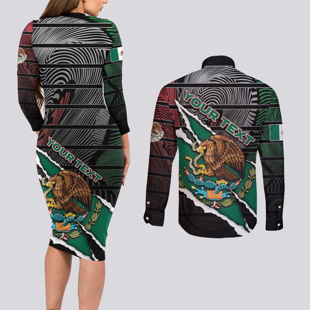 Personalized Mexico Couples Matching Long Sleeve Bodycon Dress and Long Sleeve Button Shirt Mexican Patriotic Eagle Emblem - Fierce National Pride - Wonder Print Shop