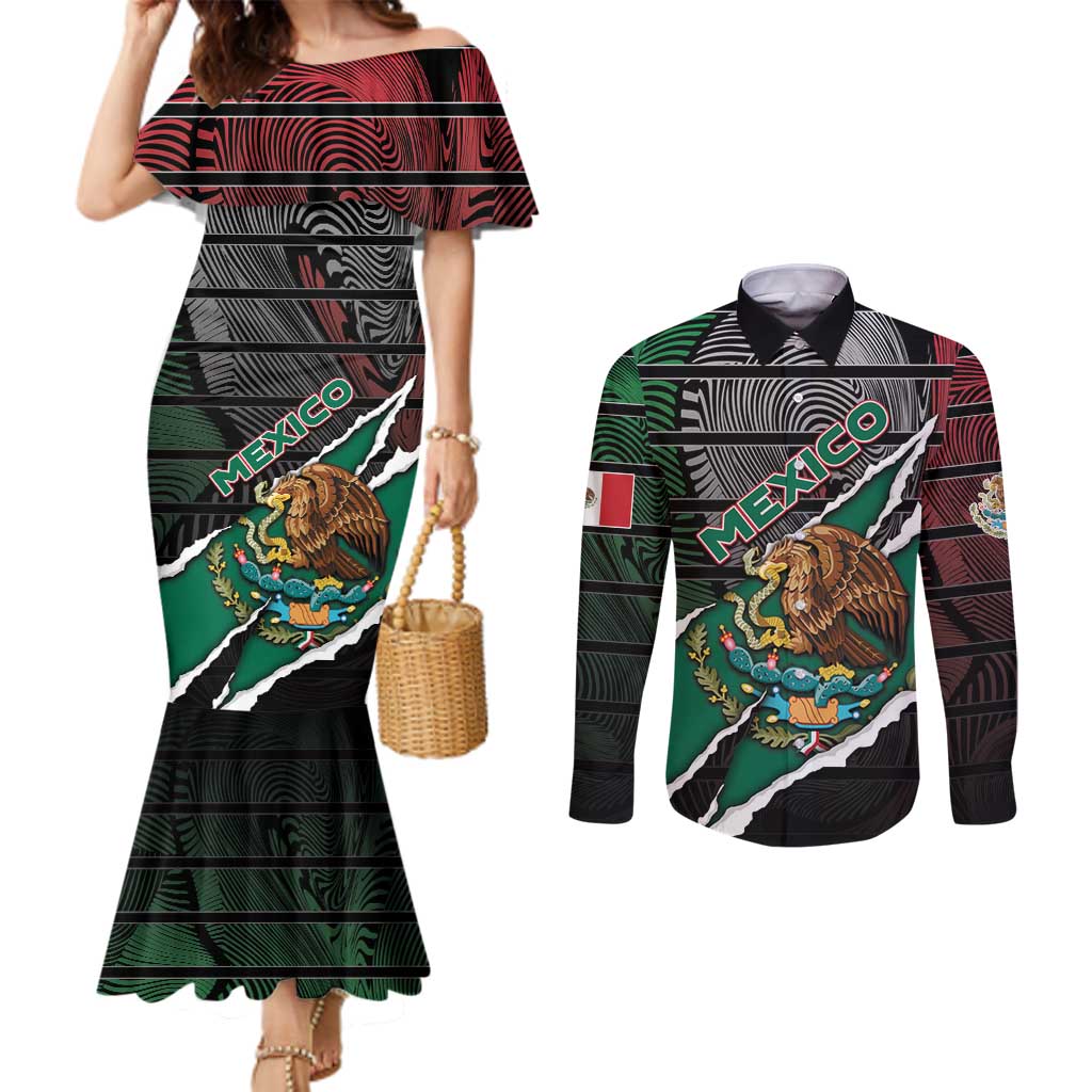 Personalized Mexico Couples Matching Mermaid Dress and Long Sleeve Button Shirt Mexican Patriotic Eagle Emblem - Fierce National Pride - Wonder Print Shop