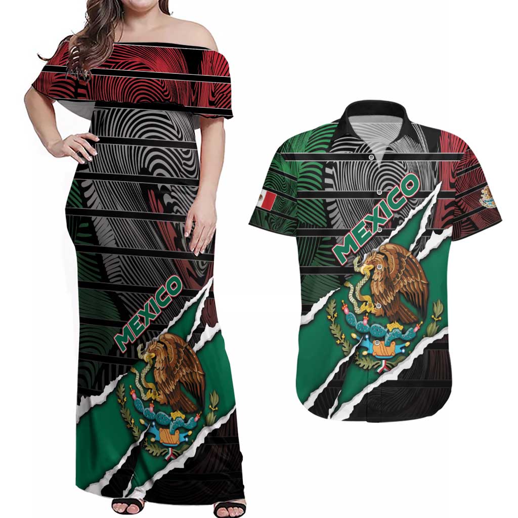 Personalized Mexico Couples Matching Off Shoulder Maxi Dress and Hawaiian Shirt Mexican Patriotic Eagle Emblem - Fierce National Pride - Wonder Print Shop