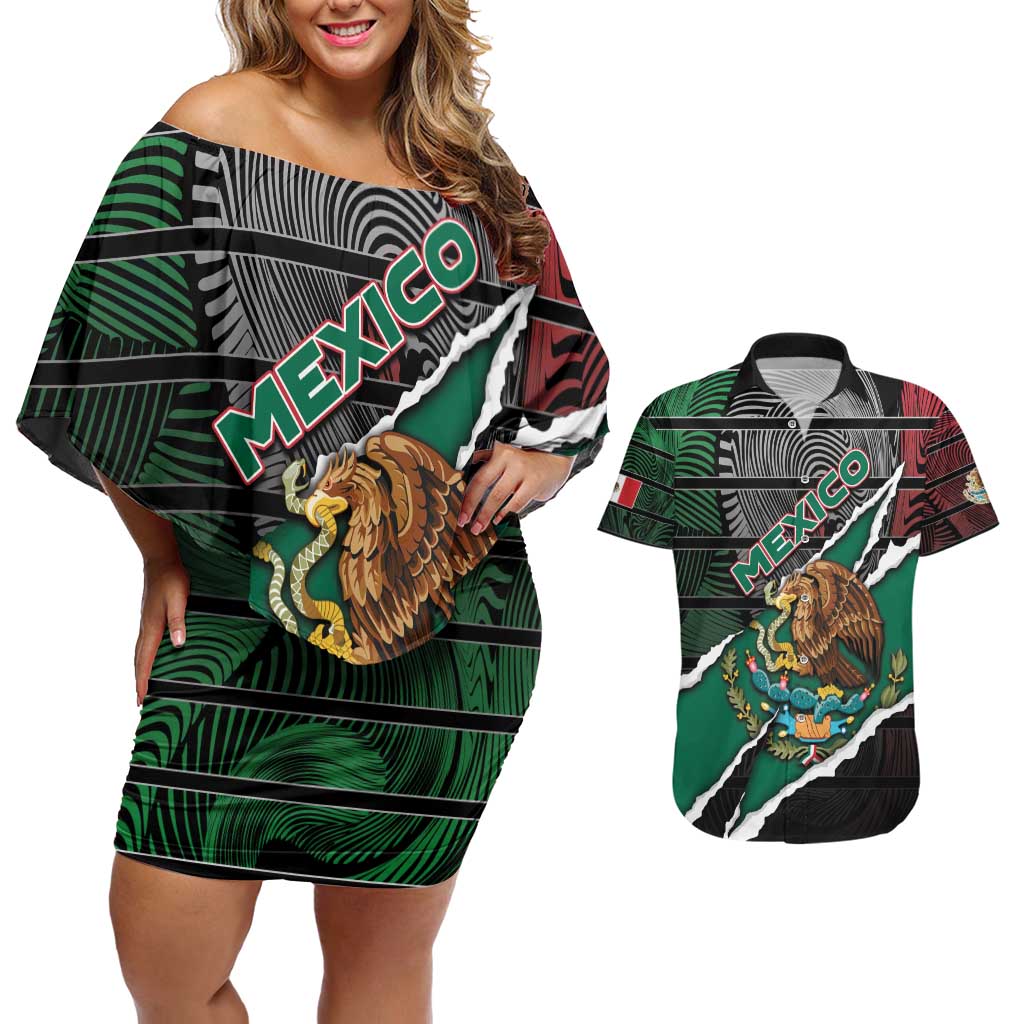 Personalized Mexico Couples Matching Off Shoulder Short Dress and Hawaiian Shirt Mexican Patriotic Eagle Emblem - Fierce National Pride - Wonder Print Shop