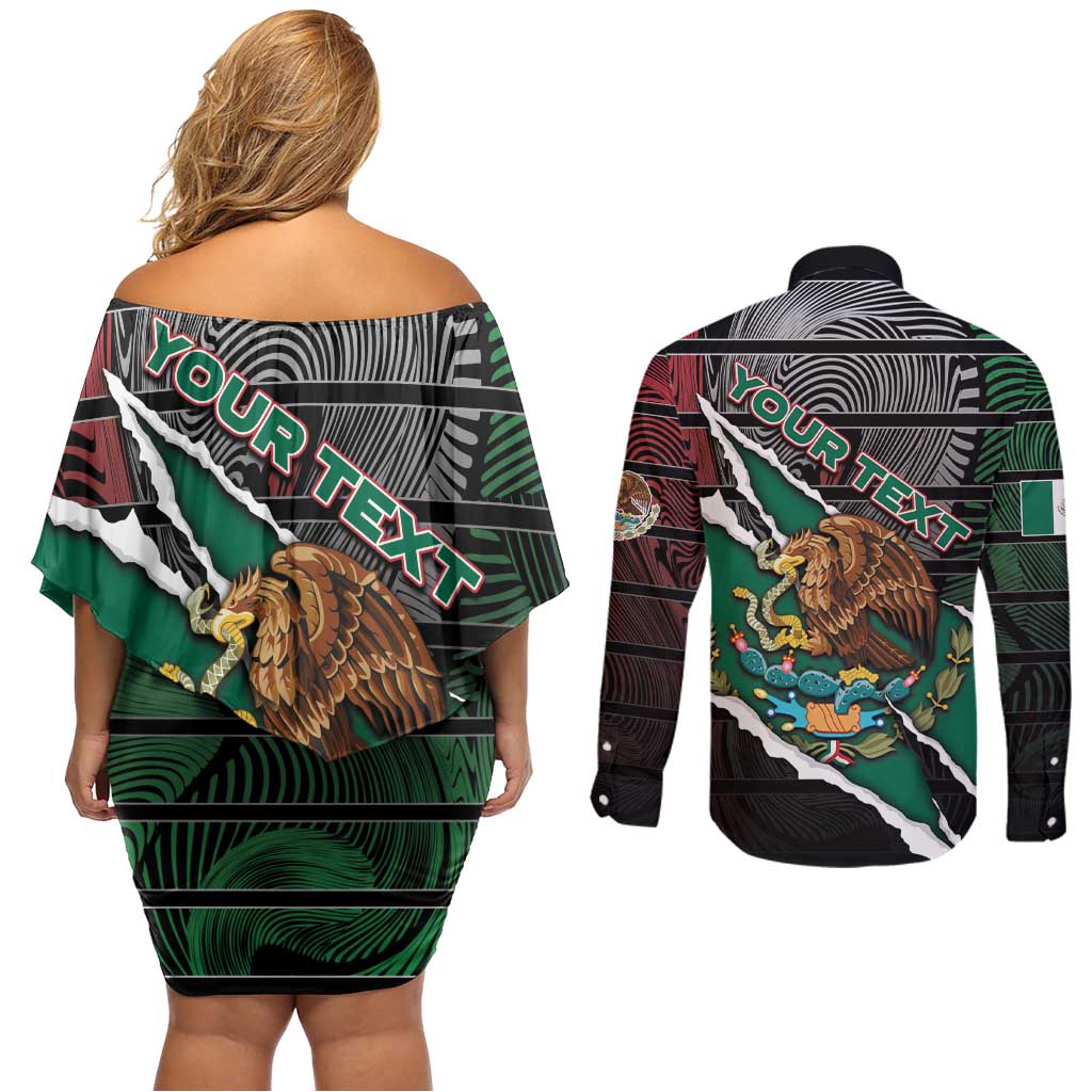 Personalized Mexico Couples Matching Off Shoulder Short Dress and Long Sleeve Button Shirt Mexican Patriotic Eagle Emblem - Fierce National Pride - Wonder Print Shop