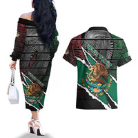 Personalized Mexico Couples Matching Off The Shoulder Long Sleeve Dress and Hawaiian Shirt Mexican Patriotic Eagle Emblem - Fierce National Pride - Wonder Print Shop