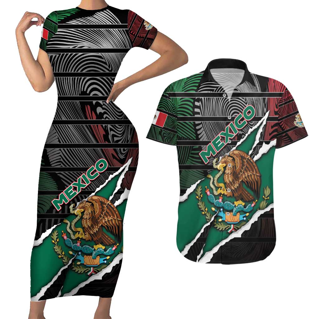 Personalized Mexico Couples Matching Short Sleeve Bodycon Dress and Hawaiian Shirt Mexican Patriotic Eagle Emblem - Fierce National Pride - Wonder Print Shop