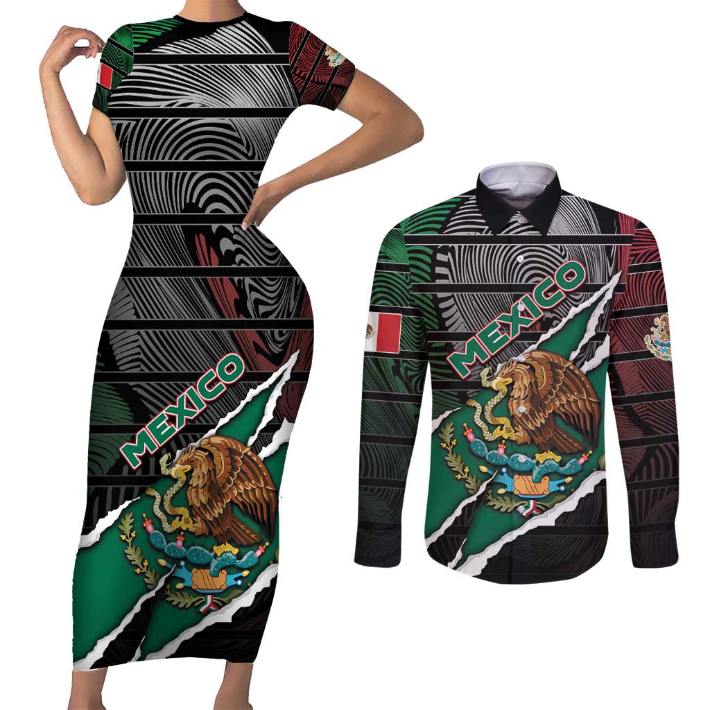 Personalized Mexico Couples Matching Short Sleeve Bodycon Dress and Long Sleeve Button Shirt Mexican Patriotic Eagle Emblem - Fierce National Pride - Wonder Print Shop