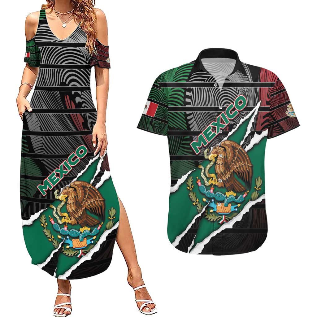 Personalized Mexico Couples Matching Summer Maxi Dress and Hawaiian Shirt Mexican Patriotic Eagle Emblem - Fierce National Pride - Wonder Print Shop