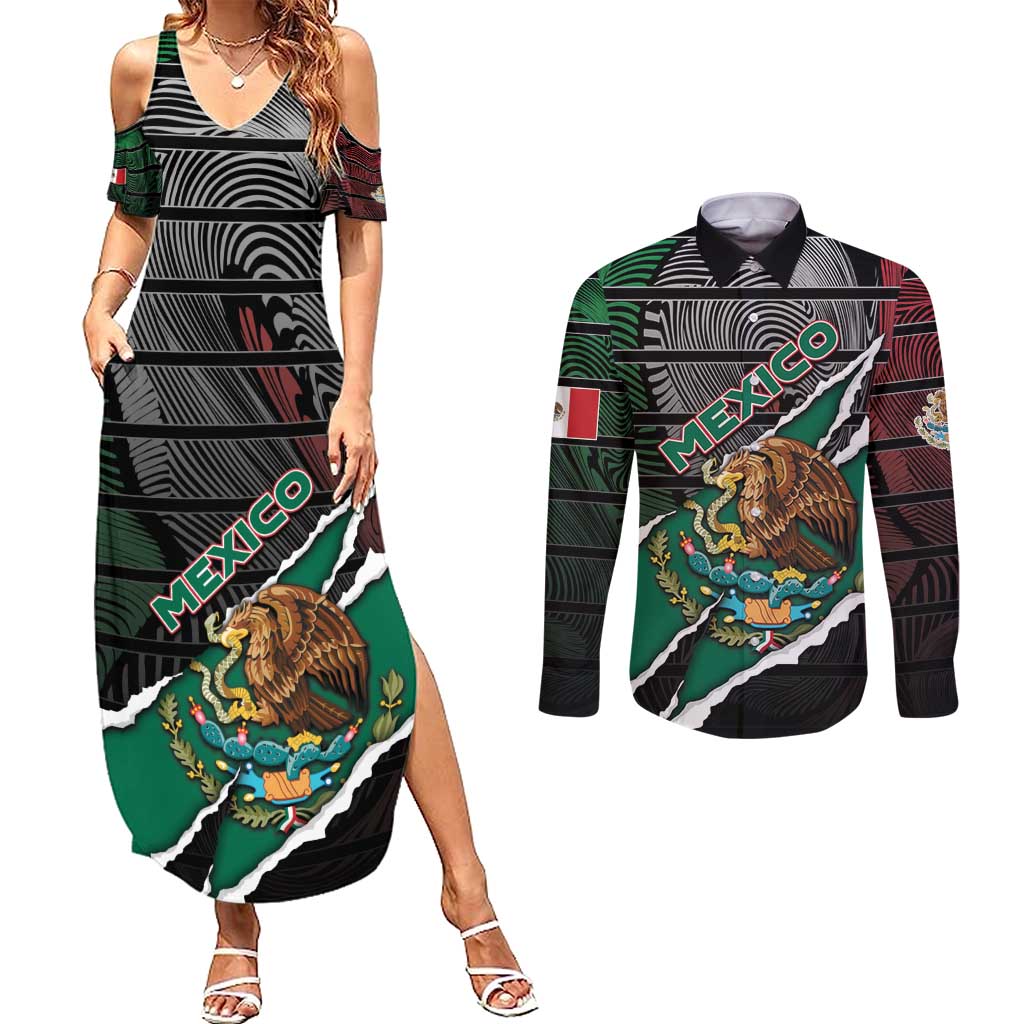 Personalized Mexico Couples Matching Summer Maxi Dress and Long Sleeve Button Shirt Mexican Patriotic Eagle Emblem - Fierce National Pride - Wonder Print Shop