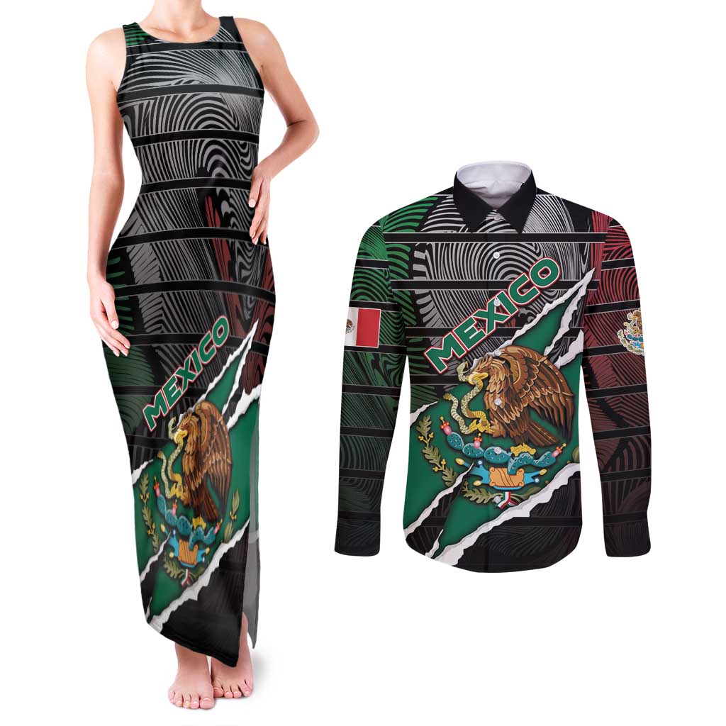 Personalized Mexico Couples Matching Tank Maxi Dress and Long Sleeve Button Shirt Mexican Patriotic Eagle Emblem - Fierce National Pride - Wonder Print Shop