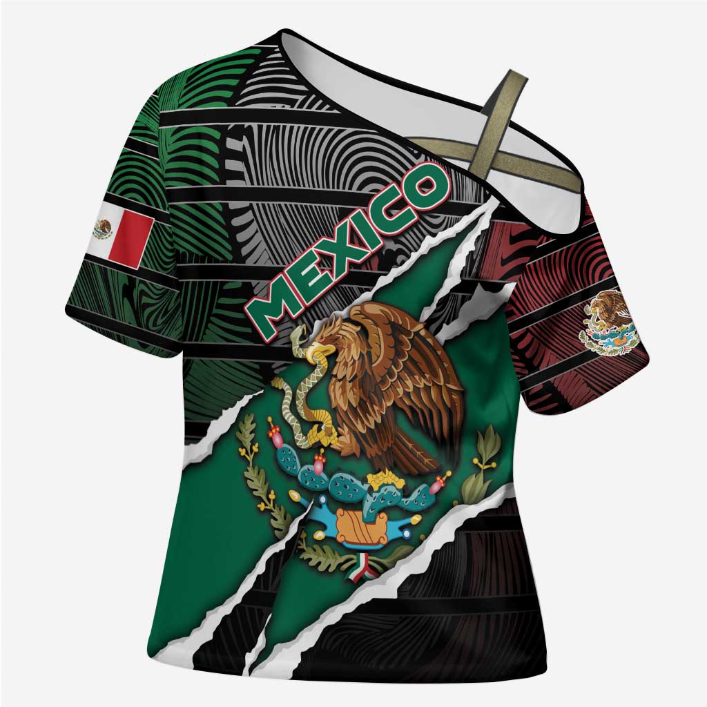Personalized Mexico Cross Shoulder Shirt Mexican Patriotic Eagle Emblem - Fierce National Pride - Wonder Print Shop