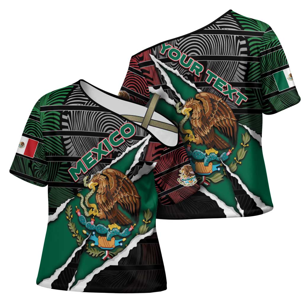 Personalized Mexico Cross Shoulder Shirt Mexican Patriotic Eagle Emblem - Fierce National Pride - Wonder Print Shop