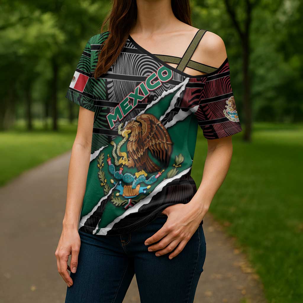 Personalized Mexico Cross Shoulder Shirt Mexican Patriotic Eagle Emblem - Fierce National Pride - Wonder Print Shop