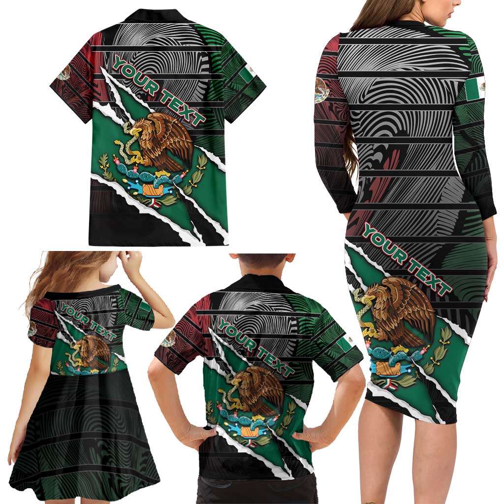 Personalized Mexico Family Matching Long Sleeve Bodycon Dress and Hawaiian Shirt Mexican Patriotic Eagle Emblem - Fierce National Pride - Wonder Print Shop