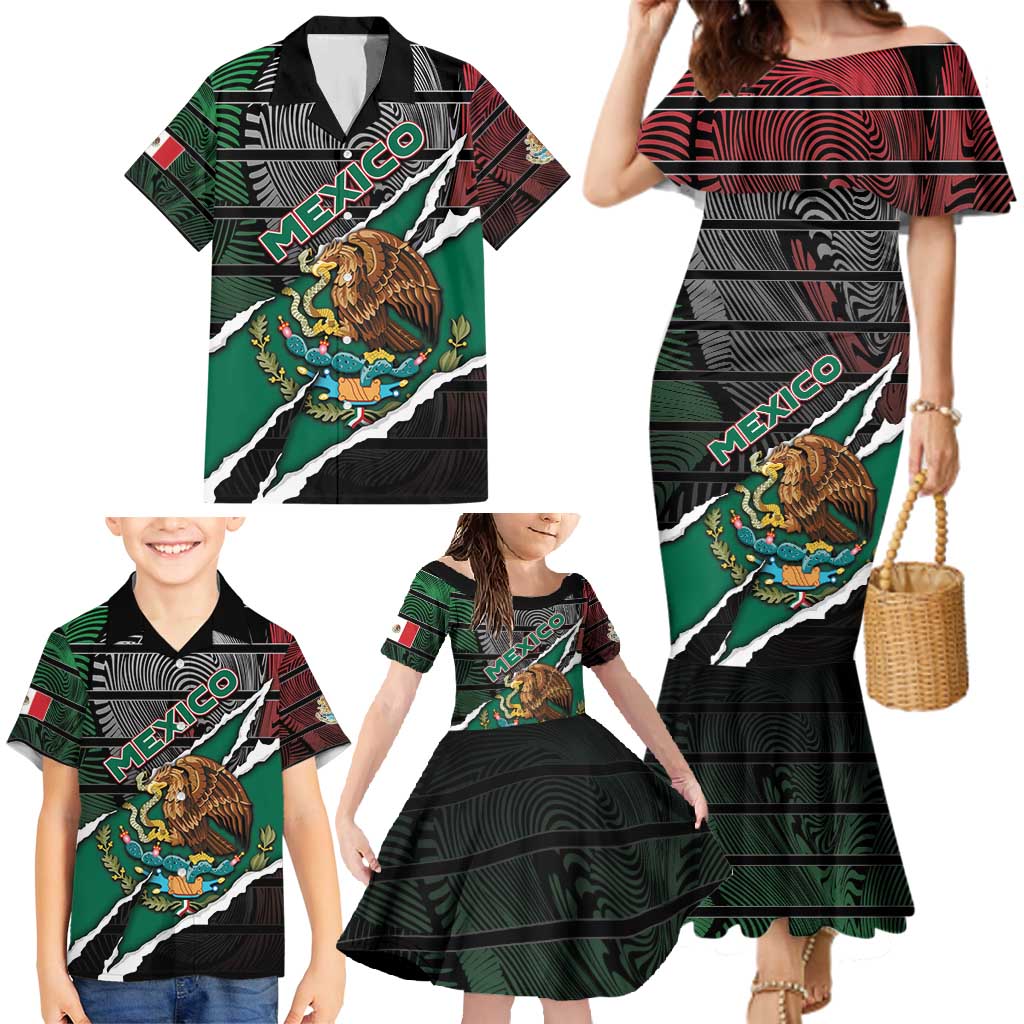 Personalized Mexico Family Matching Mermaid Dress and Hawaiian Shirt Mexican Patriotic Eagle Emblem - Fierce National Pride - Wonder Print Shop