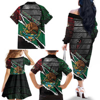 Personalized Mexico Family Matching Off The Shoulder Long Sleeve Dress and Hawaiian Shirt Mexican Patriotic Eagle Emblem - Fierce National Pride - Wonder Print Shop