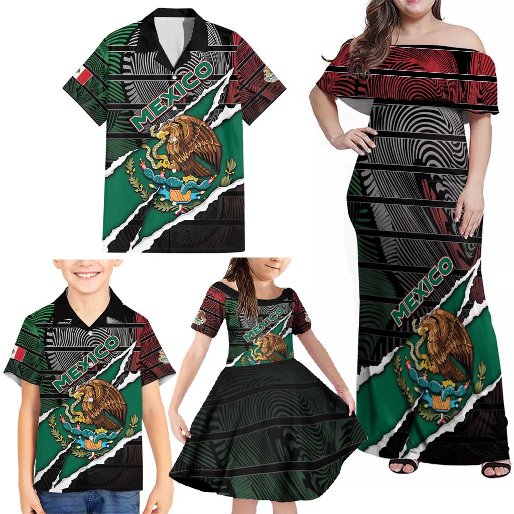 Personalized Mexico Family Matching Off Shoulder Maxi Dress and Hawaiian Shirt Mexican Patriotic Eagle Emblem - Fierce National Pride - Wonder Print Shop