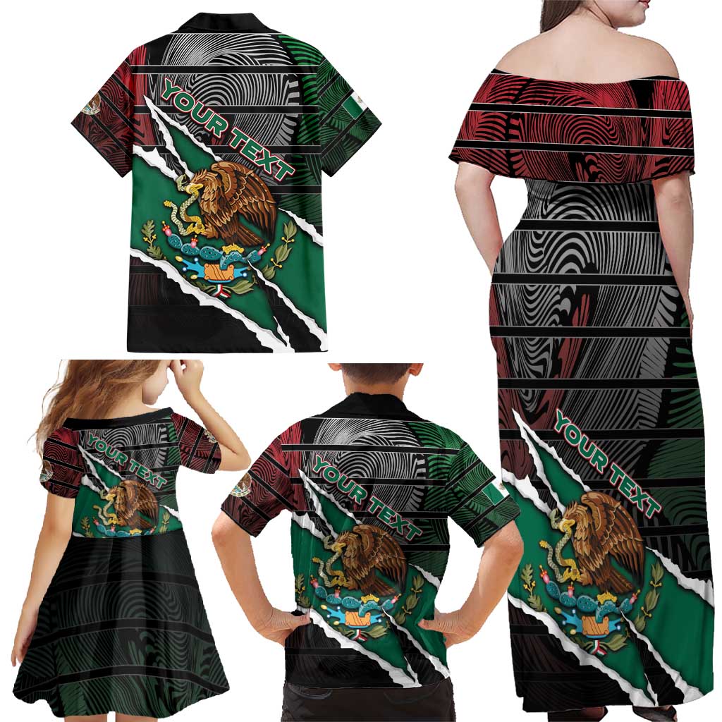 Personalized Mexico Family Matching Off Shoulder Maxi Dress and Hawaiian Shirt Mexican Patriotic Eagle Emblem - Fierce National Pride - Wonder Print Shop