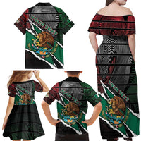 Personalized Mexico Family Matching Off Shoulder Maxi Dress and Hawaiian Shirt Mexican Patriotic Eagle Emblem - Fierce National Pride - Wonder Print Shop