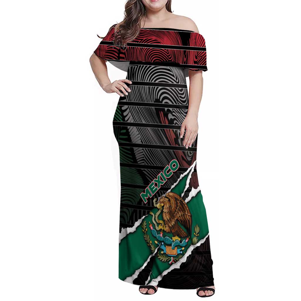 Personalized Mexico Family Matching Off Shoulder Maxi Dress and Hawaiian Shirt Mexican Patriotic Eagle Emblem - Fierce National Pride - Wonder Print Shop