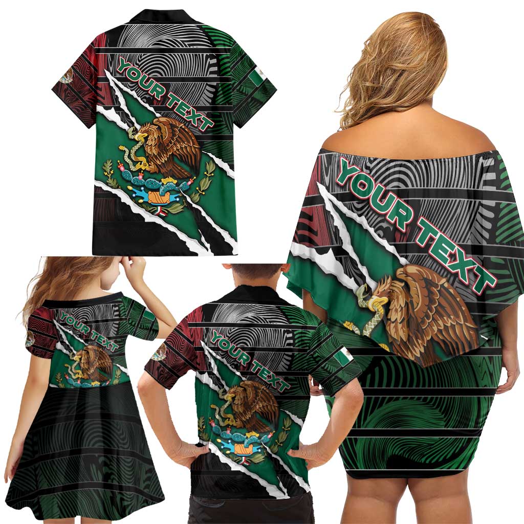 Personalized Mexico Family Matching Off Shoulder Short Dress and Hawaiian Shirt Mexican Patriotic Eagle Emblem - Fierce National Pride - Wonder Print Shop