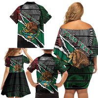 Personalized Mexico Family Matching Off Shoulder Short Dress and Hawaiian Shirt Mexican Patriotic Eagle Emblem - Fierce National Pride - Wonder Print Shop