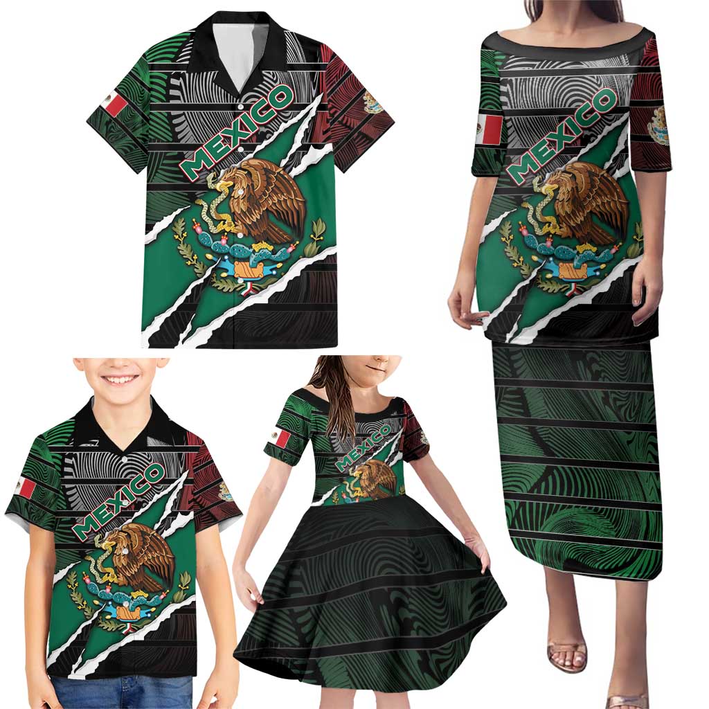 Personalized Mexico Family Matching Puletasi and Hawaiian Shirt Mexican Patriotic Eagle Emblem - Fierce National Pride - Wonder Print Shop