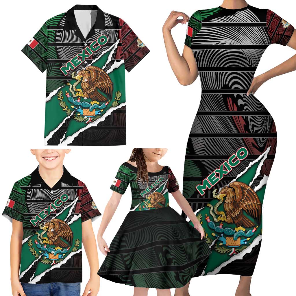 Personalized Mexico Family Matching Short Sleeve Bodycon Dress and Hawaiian Shirt Mexican Patriotic Eagle Emblem - Fierce National Pride - Wonder Print Shop