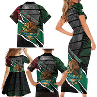 Personalized Mexico Family Matching Short Sleeve Bodycon Dress and Hawaiian Shirt Mexican Patriotic Eagle Emblem - Fierce National Pride - Wonder Print Shop