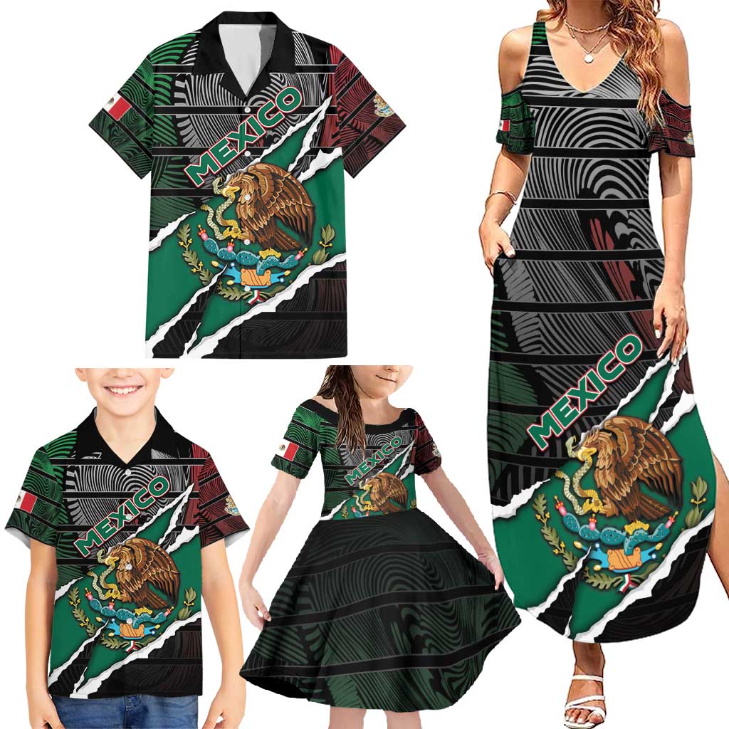 Personalized Mexico Family Matching Summer Maxi Dress and Hawaiian Shirt Mexican Patriotic Eagle Emblem - Fierce National Pride - Wonder Print Shop