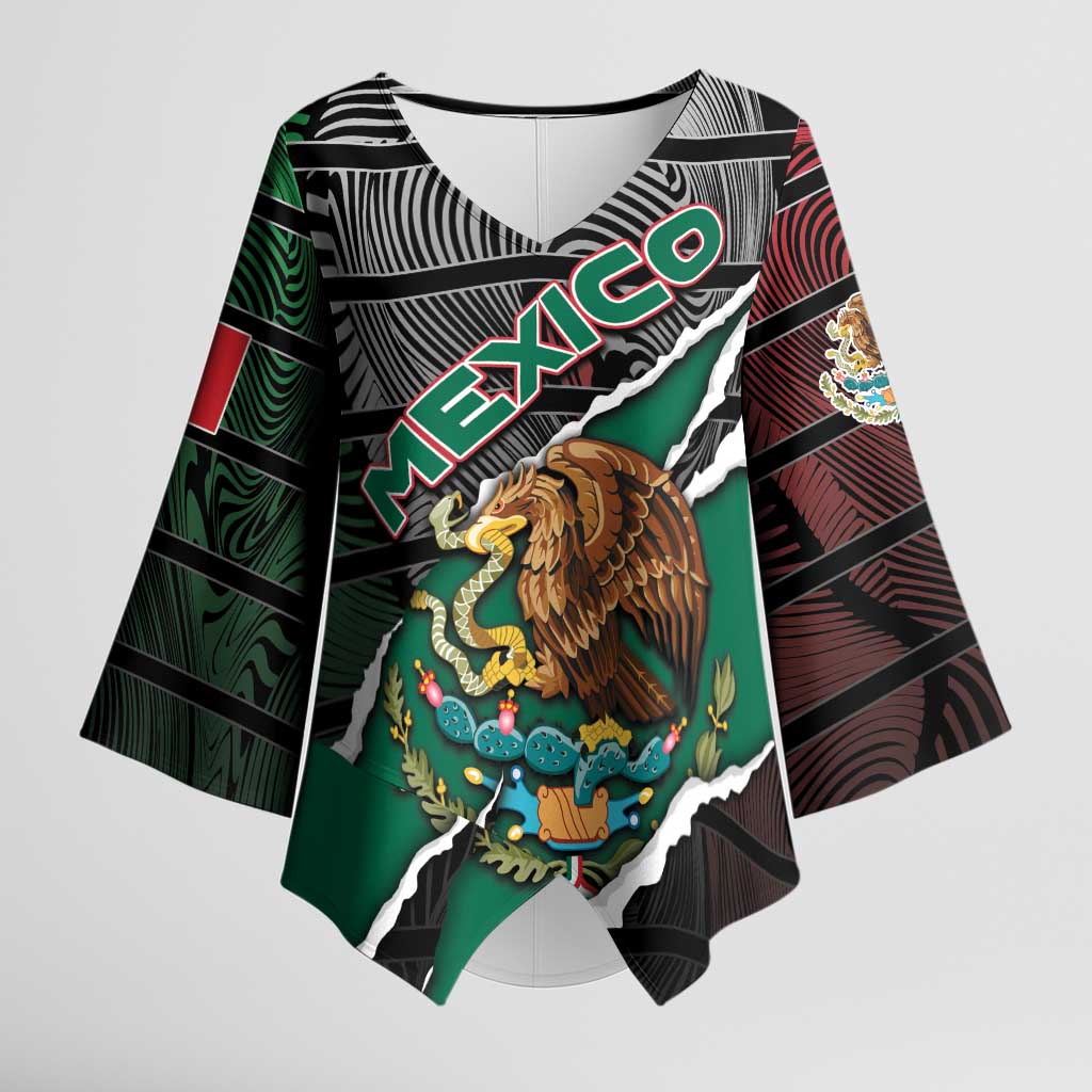 Personalized Mexico Kimono Sleeve Blouse Mexican Patriotic Eagle Emblem - Fierce National Pride - Wonder Print Shop