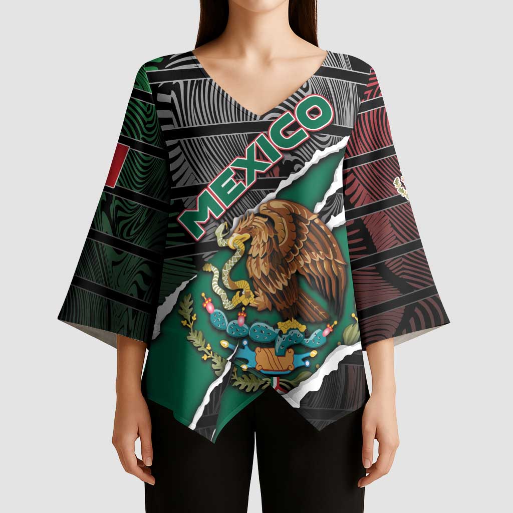 Personalized Mexico Kimono Sleeve Blouse Mexican Patriotic Eagle Emblem - Fierce National Pride - Wonder Print Shop