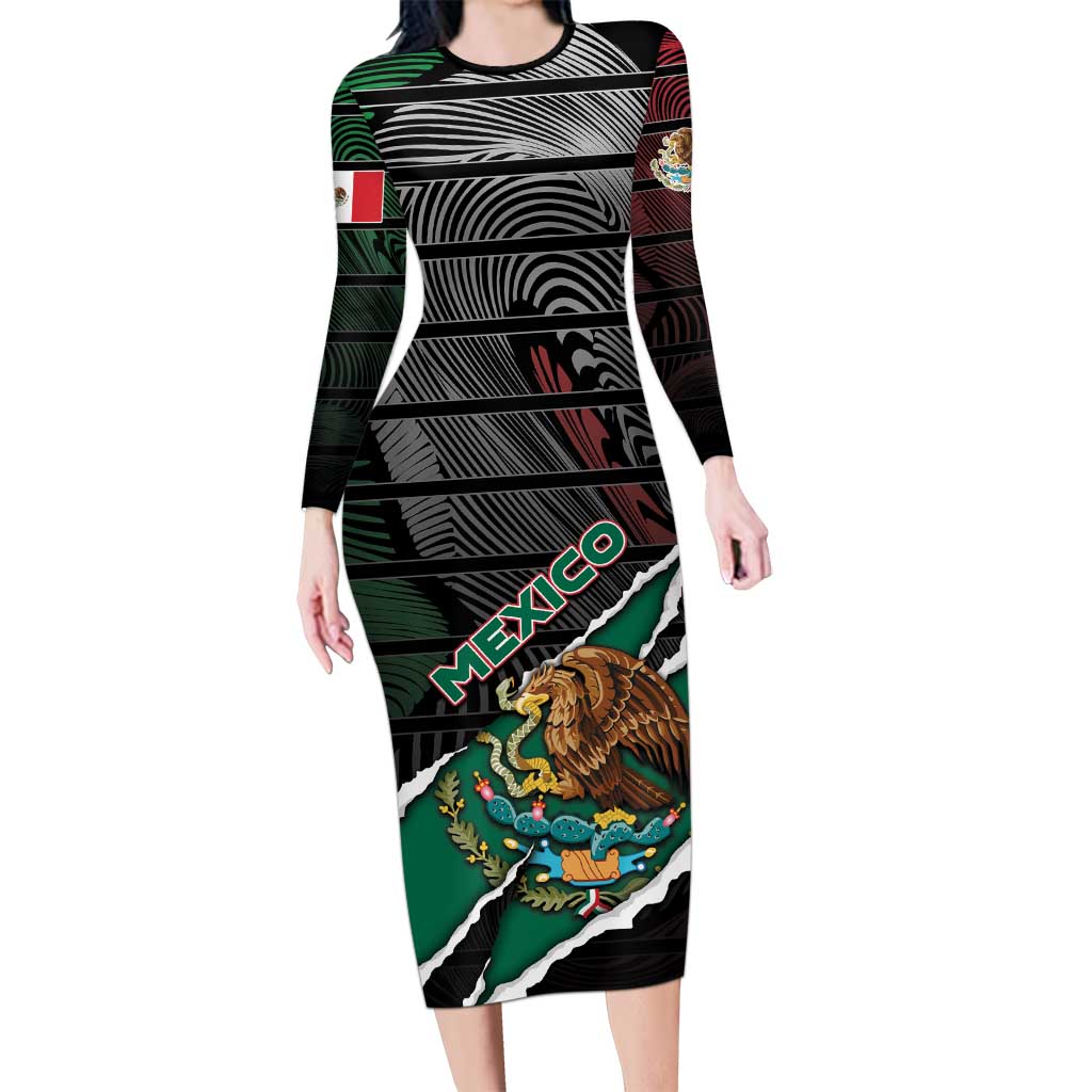 Personalized Mexico Long Sleeve Bodycon Dress Mexican Patriotic Eagle Emblem - Fierce National Pride - Wonder Print Shop