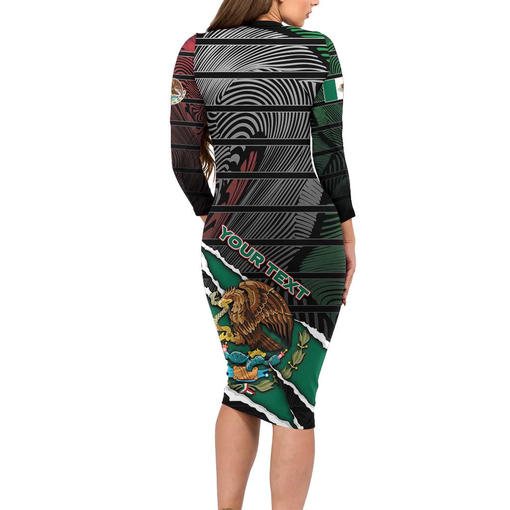 Personalized Mexico Long Sleeve Bodycon Dress Mexican Patriotic Eagle Emblem - Fierce National Pride - Wonder Print Shop