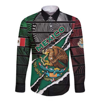 Personalized Mexico Long Sleeve Button Shirt Mexican Patriotic Eagle Emblem - Fierce National Pride - Wonder Print Shop
