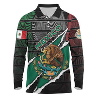 Personalized Mexico Long Sleeve Polo Shirt Mexican Patriotic Eagle Emblem - Fierce National Pride - Wonder Print Shop
