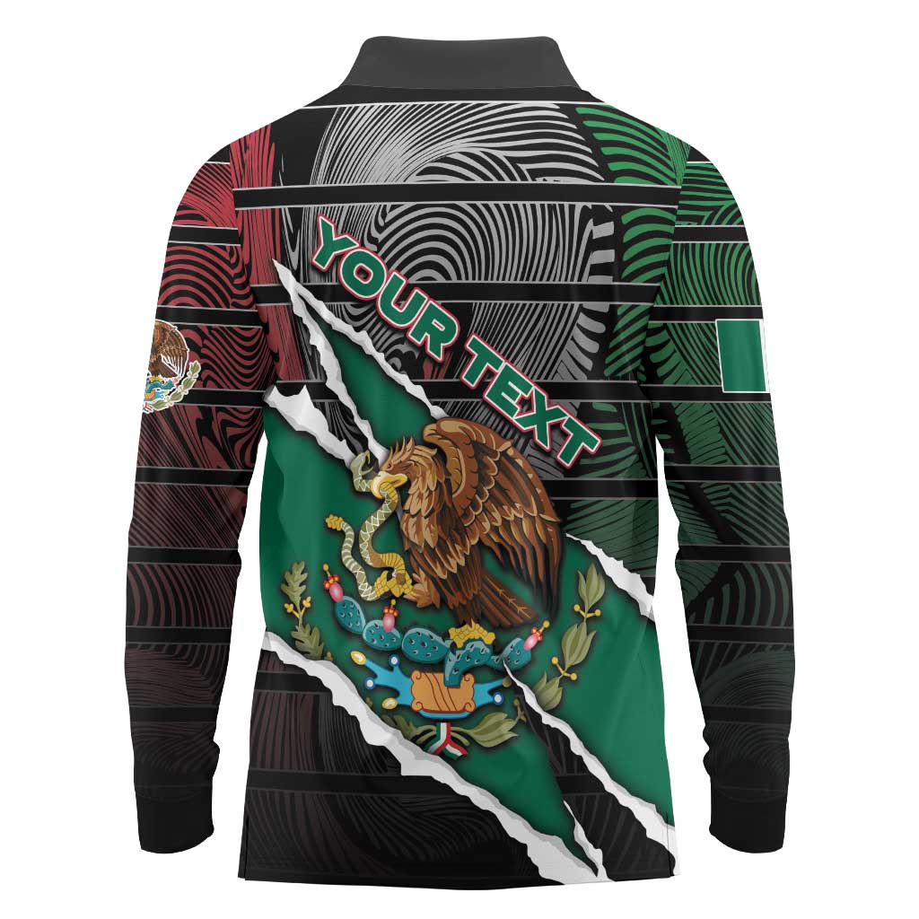 Personalized Mexico Long Sleeve Polo Shirt Mexican Patriotic Eagle Emblem - Fierce National Pride - Wonder Print Shop