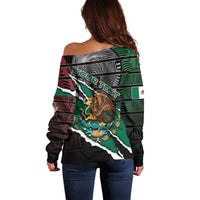 Personalized Mexico Off Shoulder Sweater Mexican Patriotic Eagle Emblem - Fierce National Pride - Wonder Print Shop