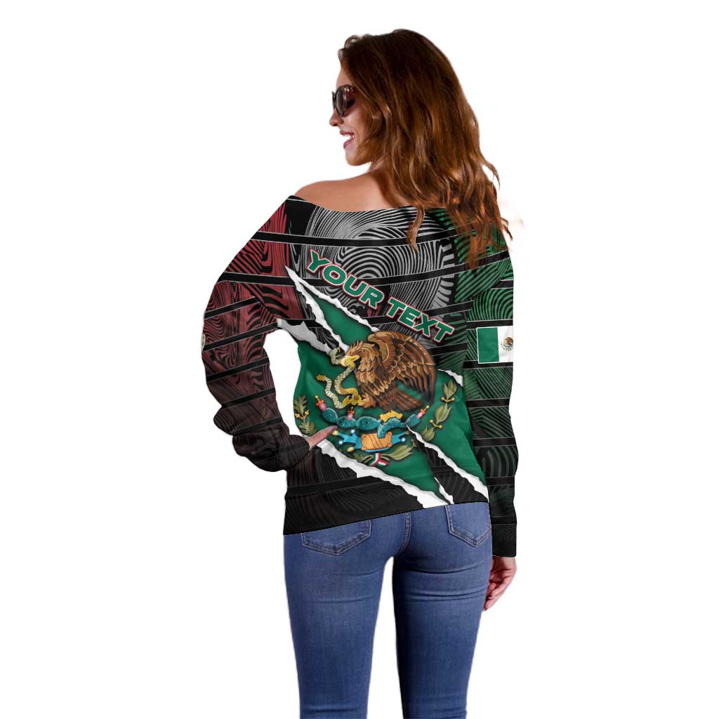 Personalized Mexico Off Shoulder Sweater Mexican Patriotic Eagle Emblem - Fierce National Pride - Wonder Print Shop