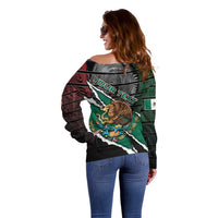 Personalized Mexico Off Shoulder Sweater Mexican Patriotic Eagle Emblem - Fierce National Pride - Wonder Print Shop