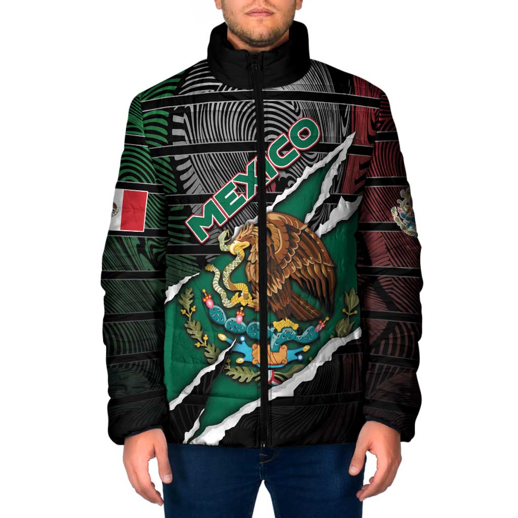 Personalized Mexico Padded Jacket Mexican Patriotic Eagle Emblem - Fierce National Pride - Wonder Print Shop