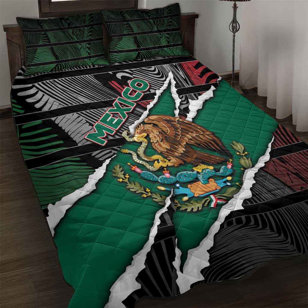 Mexico Quilt Bed Set Mexican Patriotic Eagle Emblem - Fierce National Pride - Wonder Print Shop
