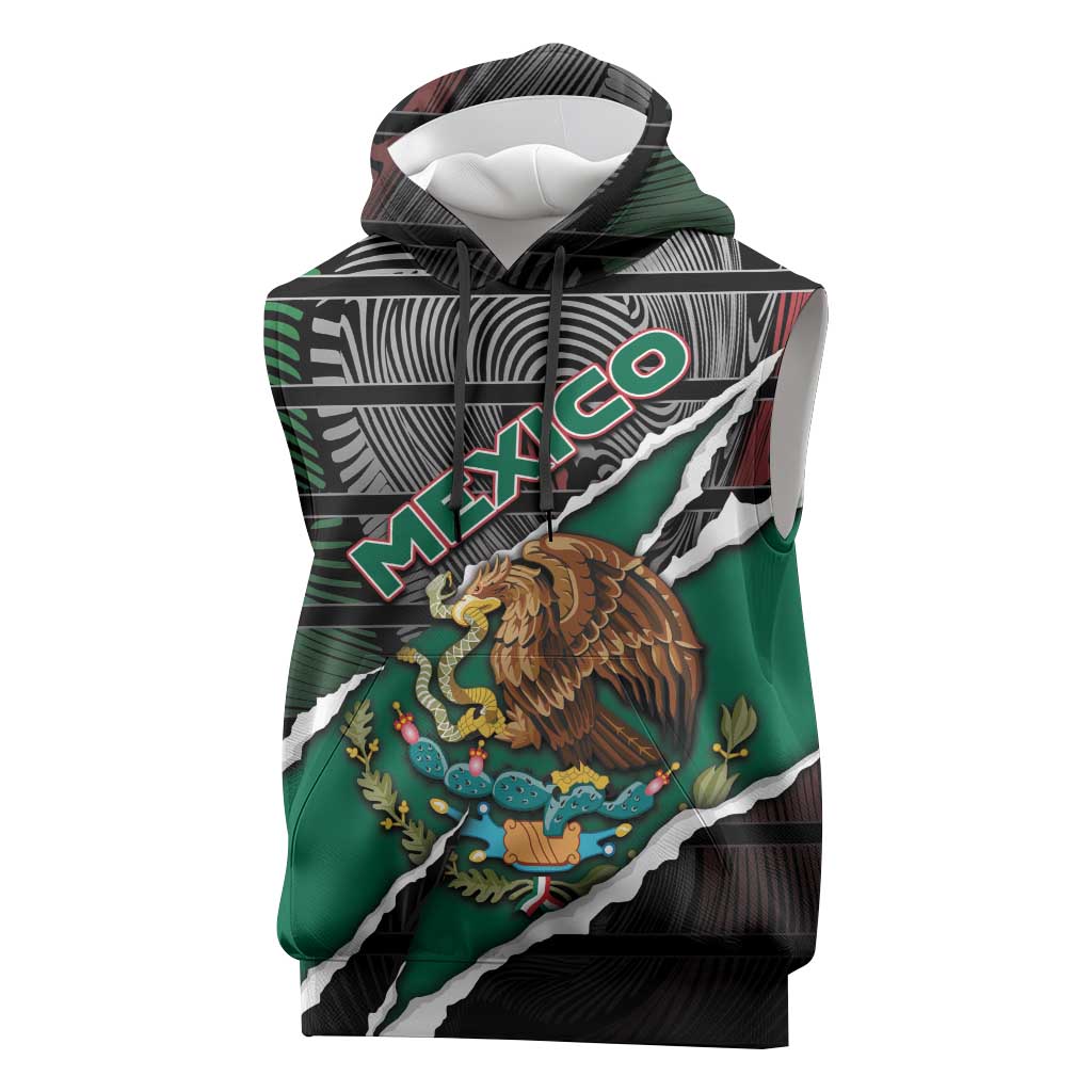 Personalized Mexico Sleeveless Hoodie Mexican Patriotic Eagle Emblem - Fierce National Pride - Wonder Print Shop