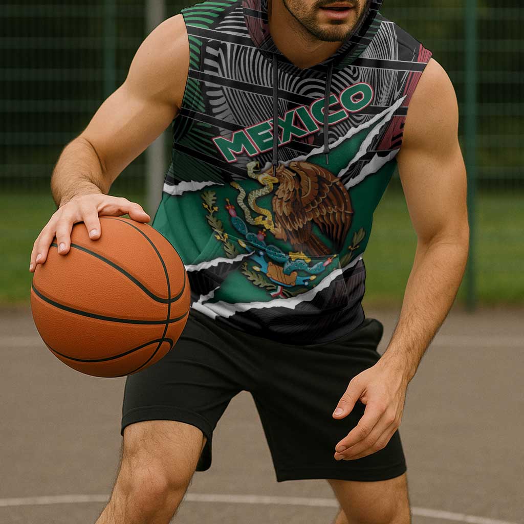 Personalized Mexico Sleeveless Hoodie Mexican Patriotic Eagle Emblem - Fierce National Pride - Wonder Print Shop