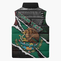 Personalized Mexico Sleeveless Puffer Jacket Mexican Patriotic Eagle Emblem - Fierce National Pride - Wonder Print Shop