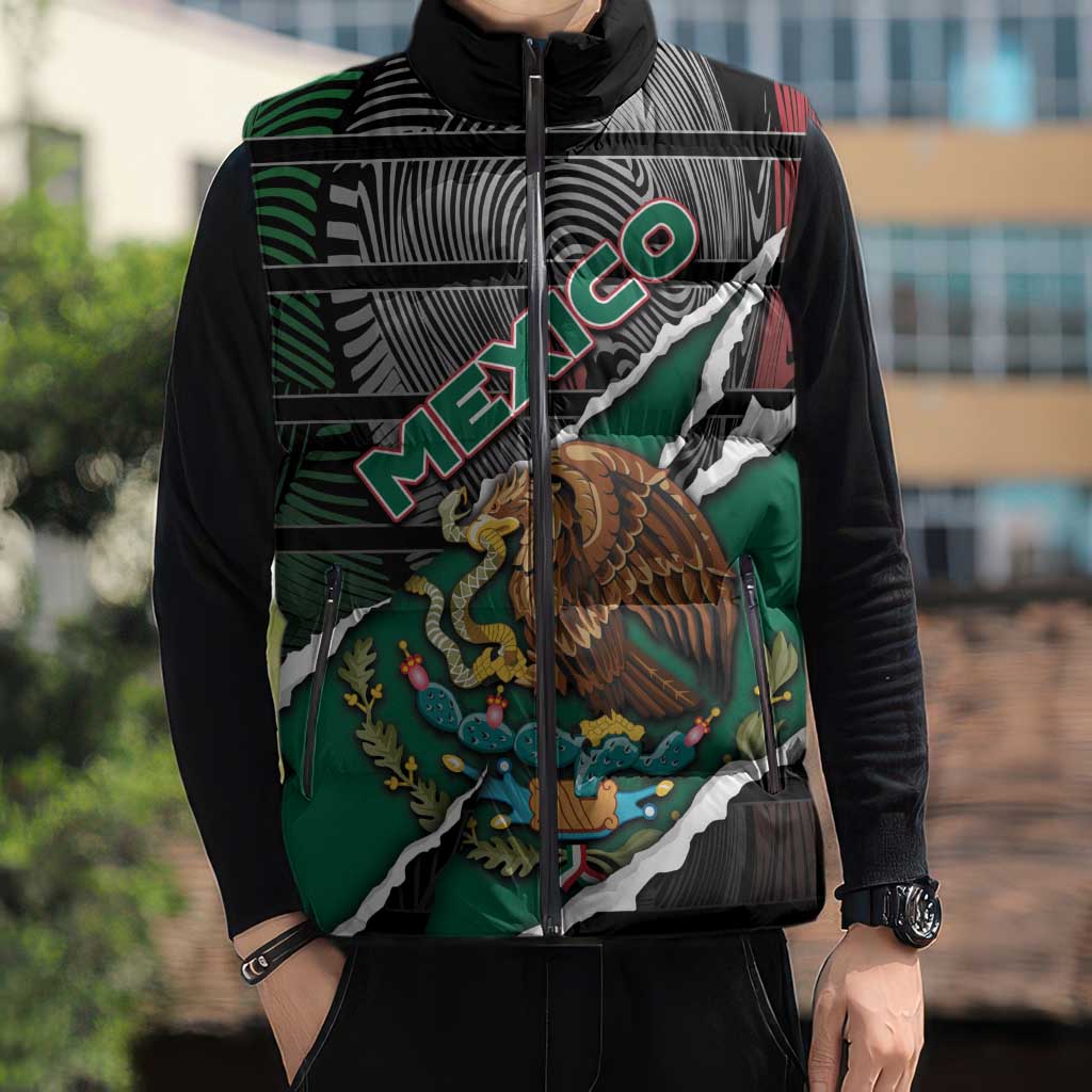 Personalized Mexico Sleeveless Puffer Jacket Mexican Patriotic Eagle Emblem - Fierce National Pride - Wonder Print Shop