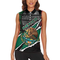 Personalized Mexico Women Sleeveless Polo Shirt Mexican Patriotic Eagle Emblem - Fierce National Pride - Wonder Print Shop