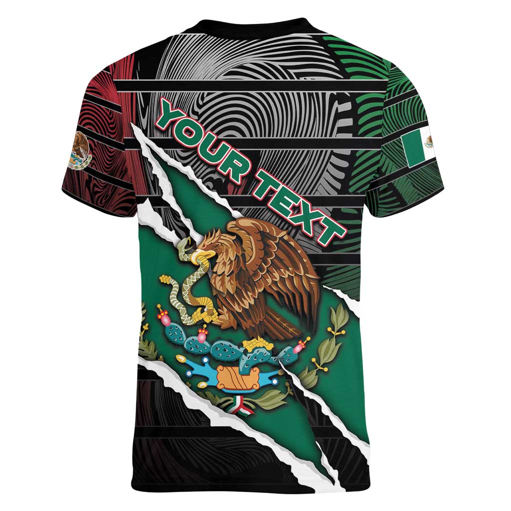 Personalized Mexico Women V-Neck T-Shirt Mexican Patriotic Eagle Emblem - Fierce National Pride - Wonder Print Shop