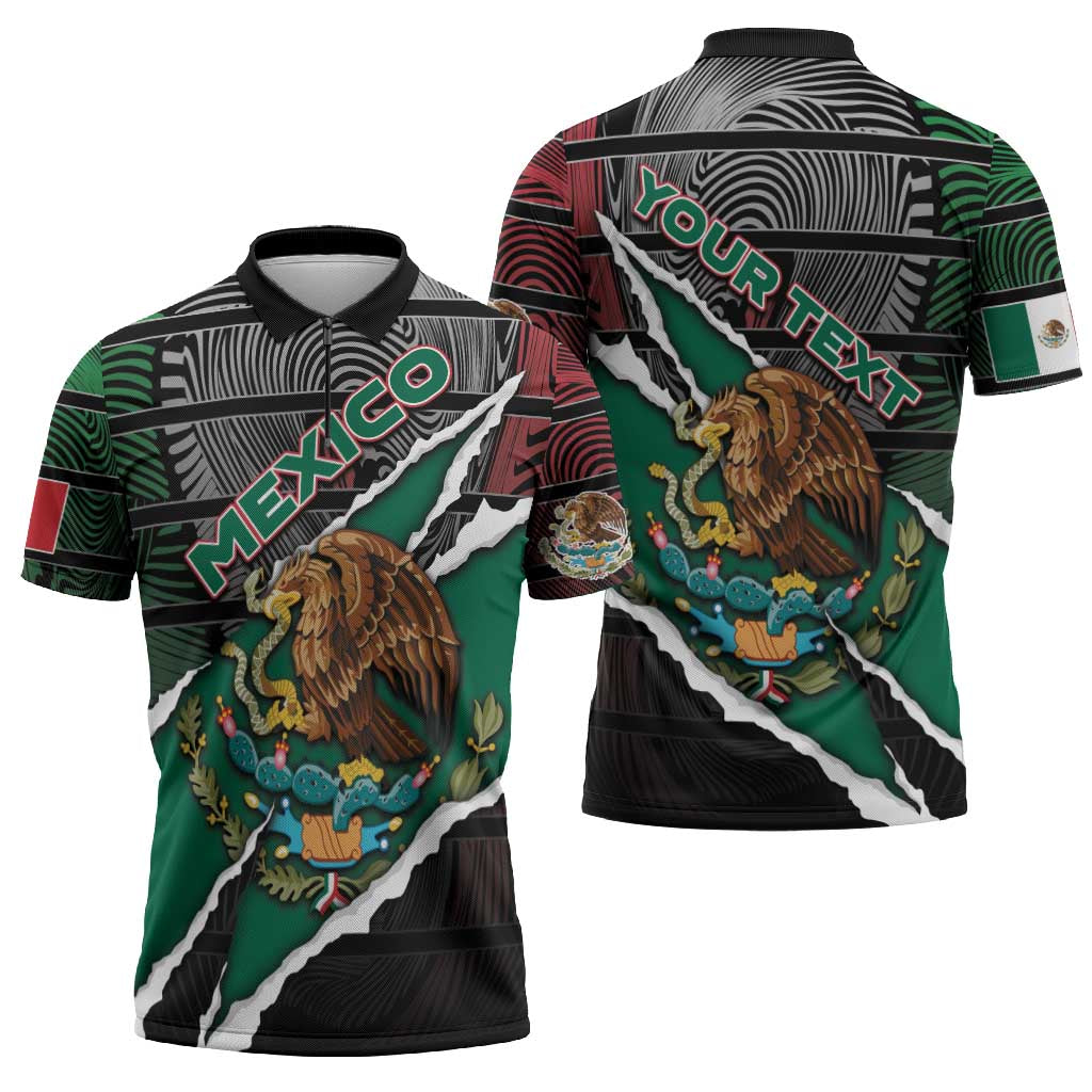 Personalized Mexico Zipper Polo Shirt Mexican Patriotic Eagle Emblem - Fierce National Pride - Wonder Print Shop